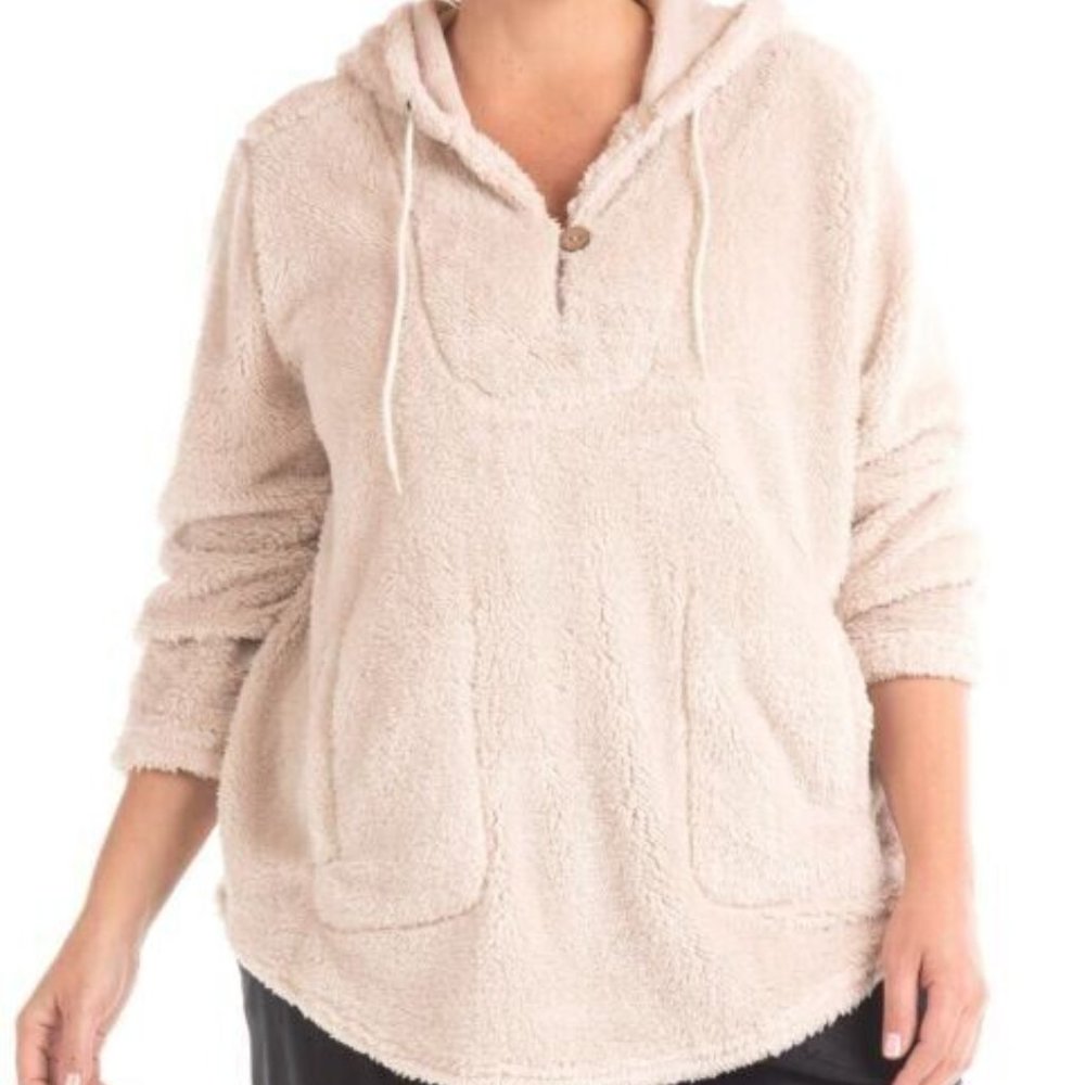 FRESH PRODUCE 3X Beige Cream $94 HOODIE SHERPA Fluffy Pullover Top NWT New TPP